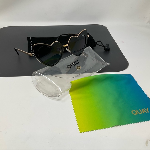 QUAY Love that Sunglasses Black Frame Smoke Lens Heart shaped Sunnies case & bag main image 4